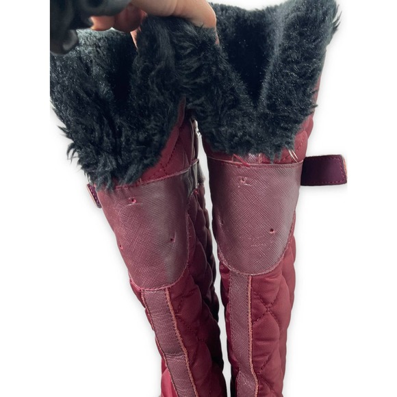 Michael Kors Red Fulton Quilted Rain Snow Boots, MK Burgundy Over The Knee Shoe - Picture 3 of 10